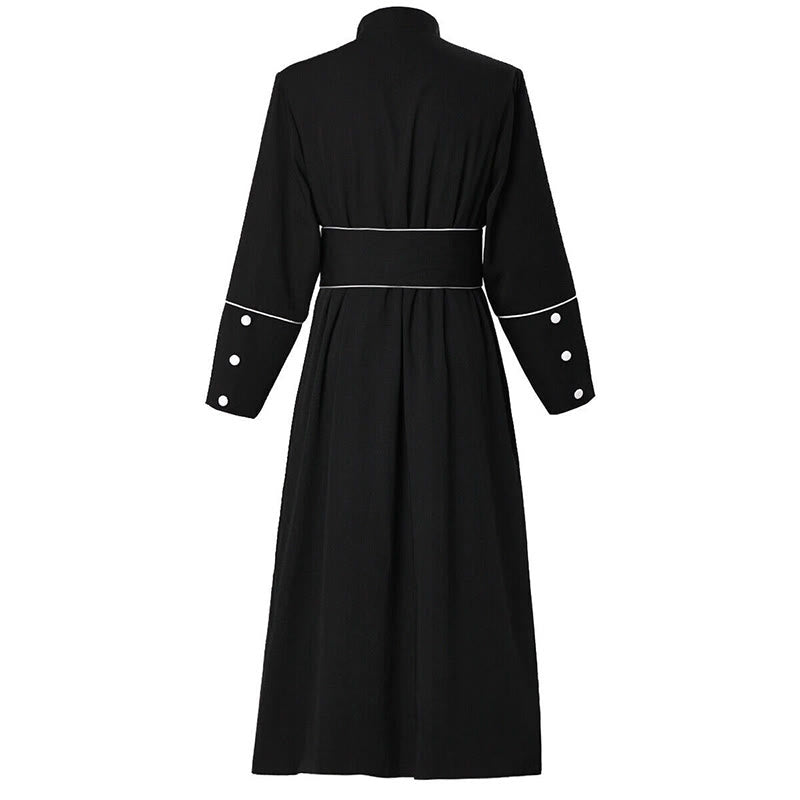 Christianartworkshop Ceremonial Black and White Stand Collar Clergy Robe with Belt & Cross Motifs - image 14