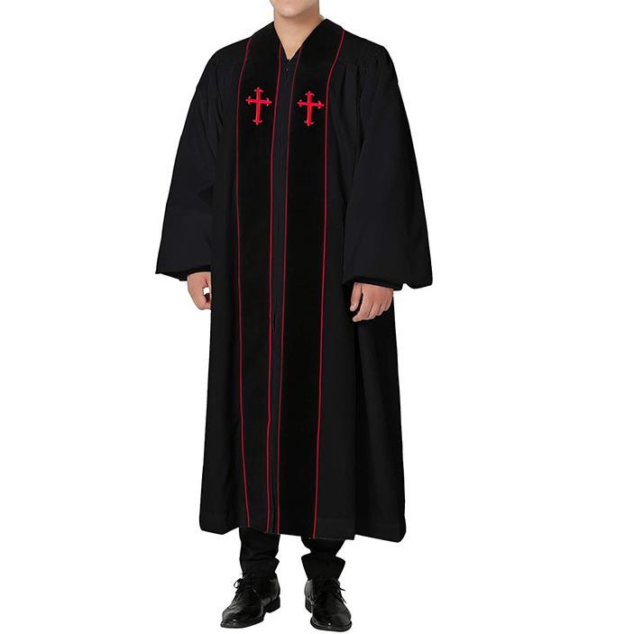 Christianartworkshop Traditional Black Clergy Robe with Red Cross Embroidery & Formal Design - image 4