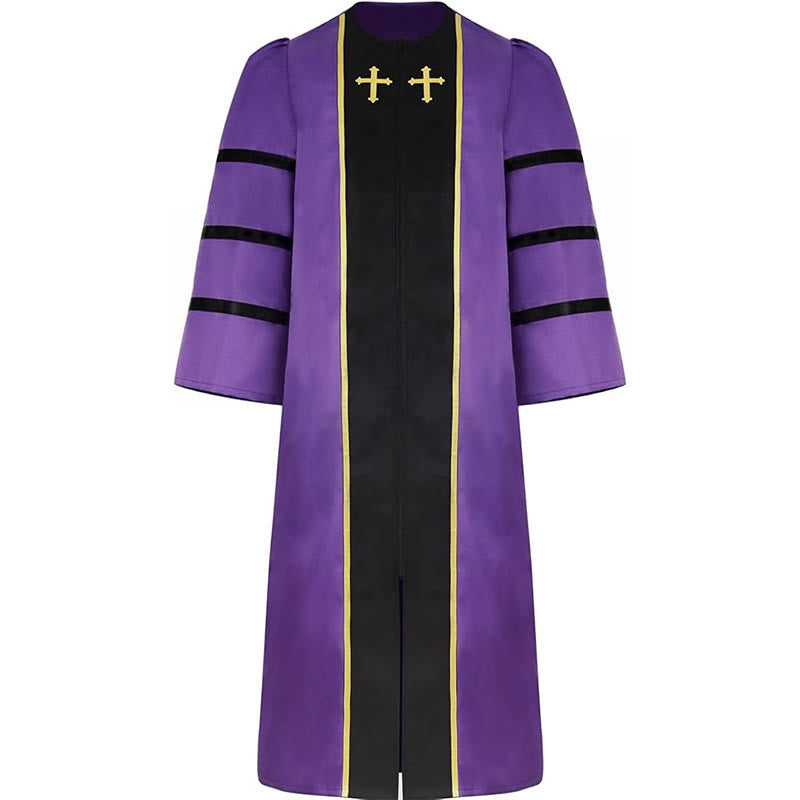 Christianartworkshop Ornate Purple Clergy Robe with Golden Cross & Striped Style - image 3