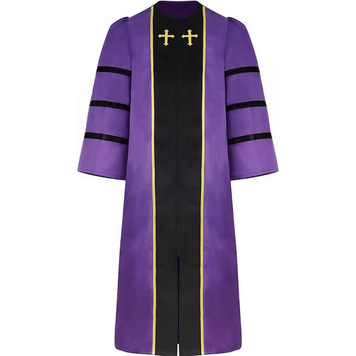 Christianartworkshop Ornate Purple Clergy Robe with Golden Cross & Striped Style - image 3