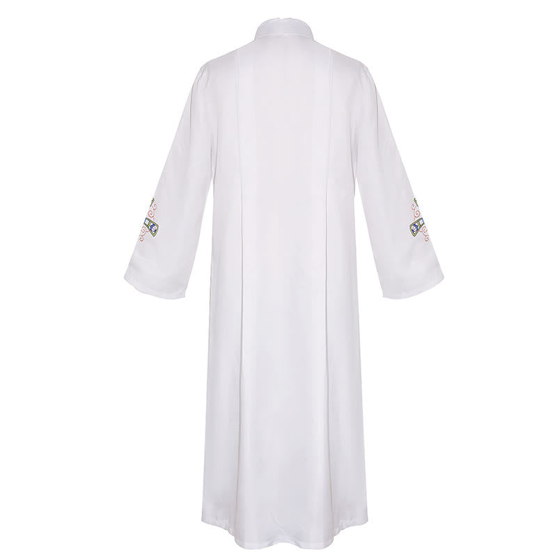 Christianartworkshop Traditional White High Collar Clergy Robe Cassock with Ornate Colorful Cross - image 3