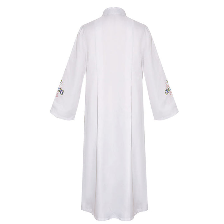 Christianartworkshop Traditional White High Collar Clergy Robe Cassock with Ornate Colorful Cross - image 3