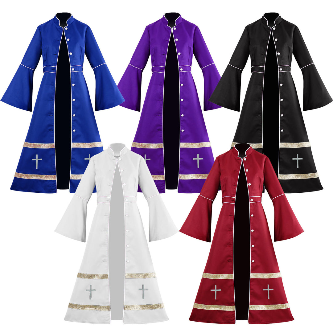 Christianartworkshop Multicolor Flared Sleeves Clergy Robe with Cross Motifs & Ritual Aesthetic - Red - XS - image 1