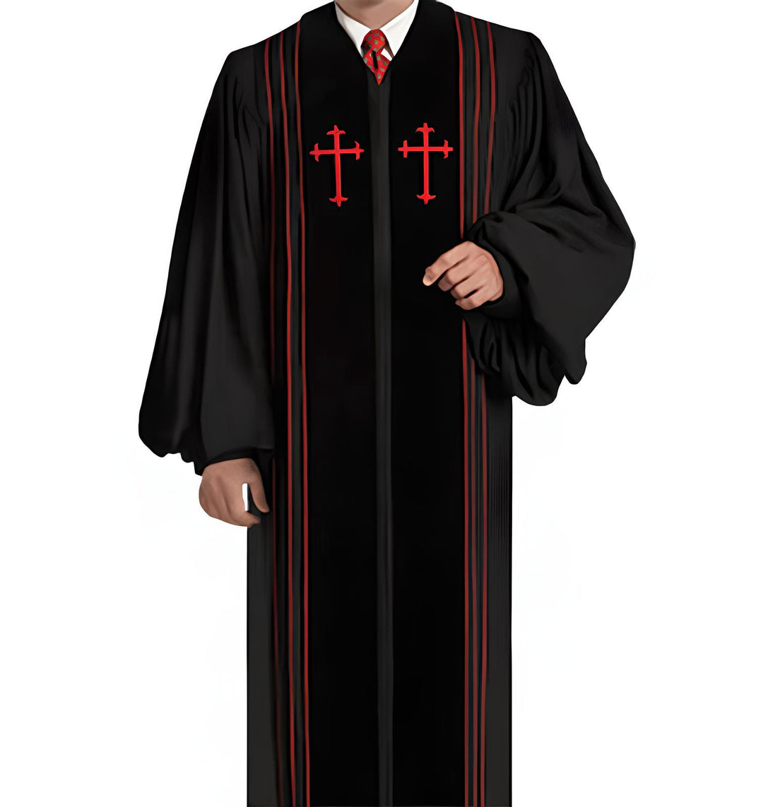 Christianartworkshop Traditional Black Clergy Robe with Red Cross Embroidery & Formal Design - image 3