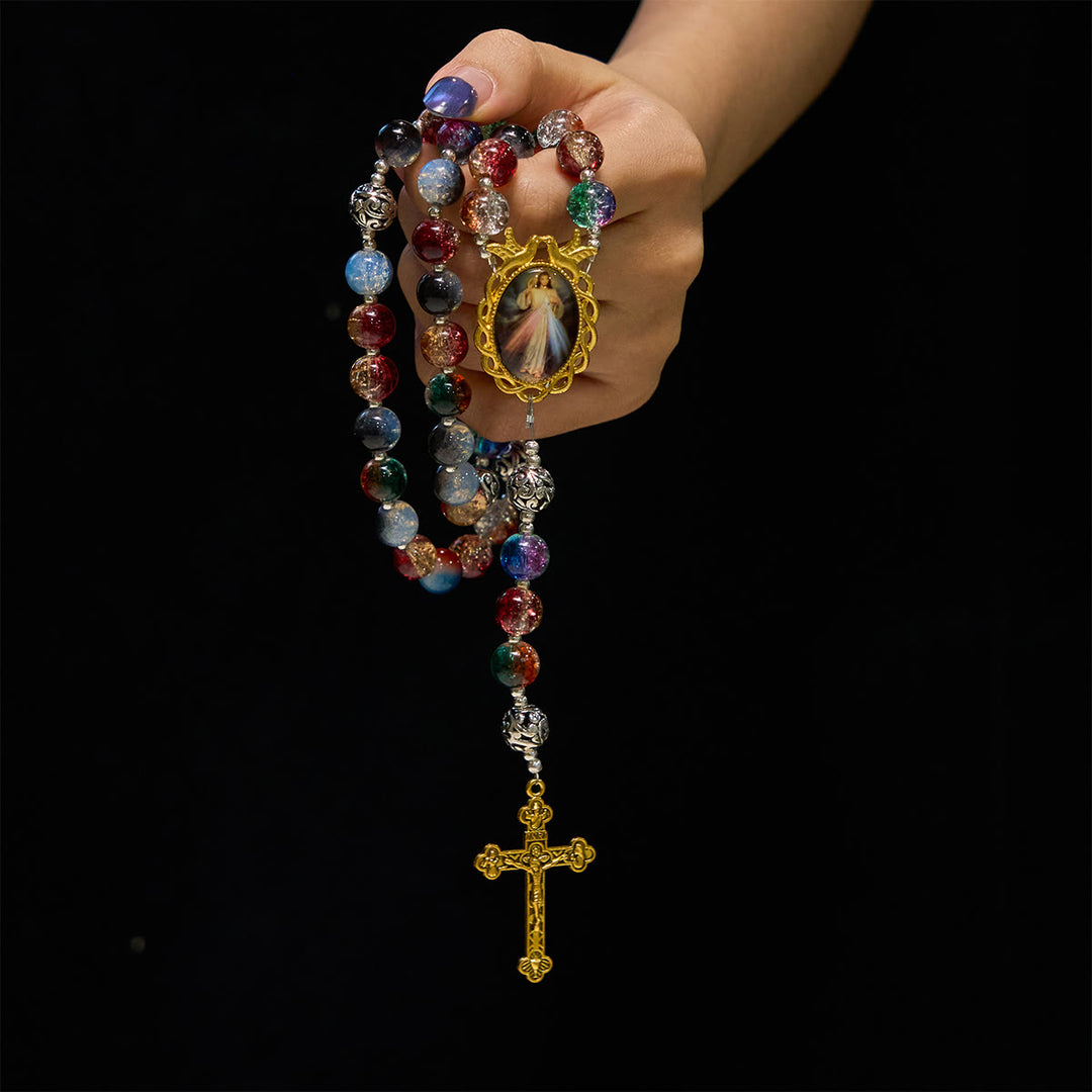 FREE Today: Gradient Multicolor Glass Bead & Brass Crucifix Rosary with Divine Mercy Medal - image 10