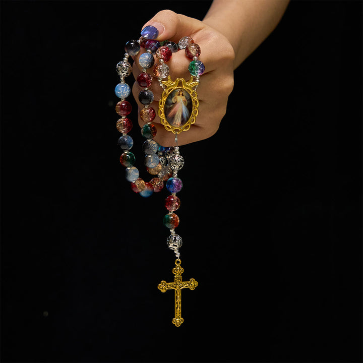 FREE Today: Gradient Multicolor Glass Bead & Brass Crucifix Rosary with Divine Mercy Medal - image 10