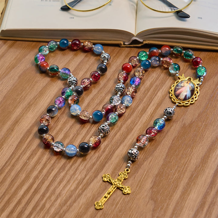 FREE Today: Gradient Multicolor Glass Bead & Brass Crucifix Rosary with Divine Mercy Medal - image 5
