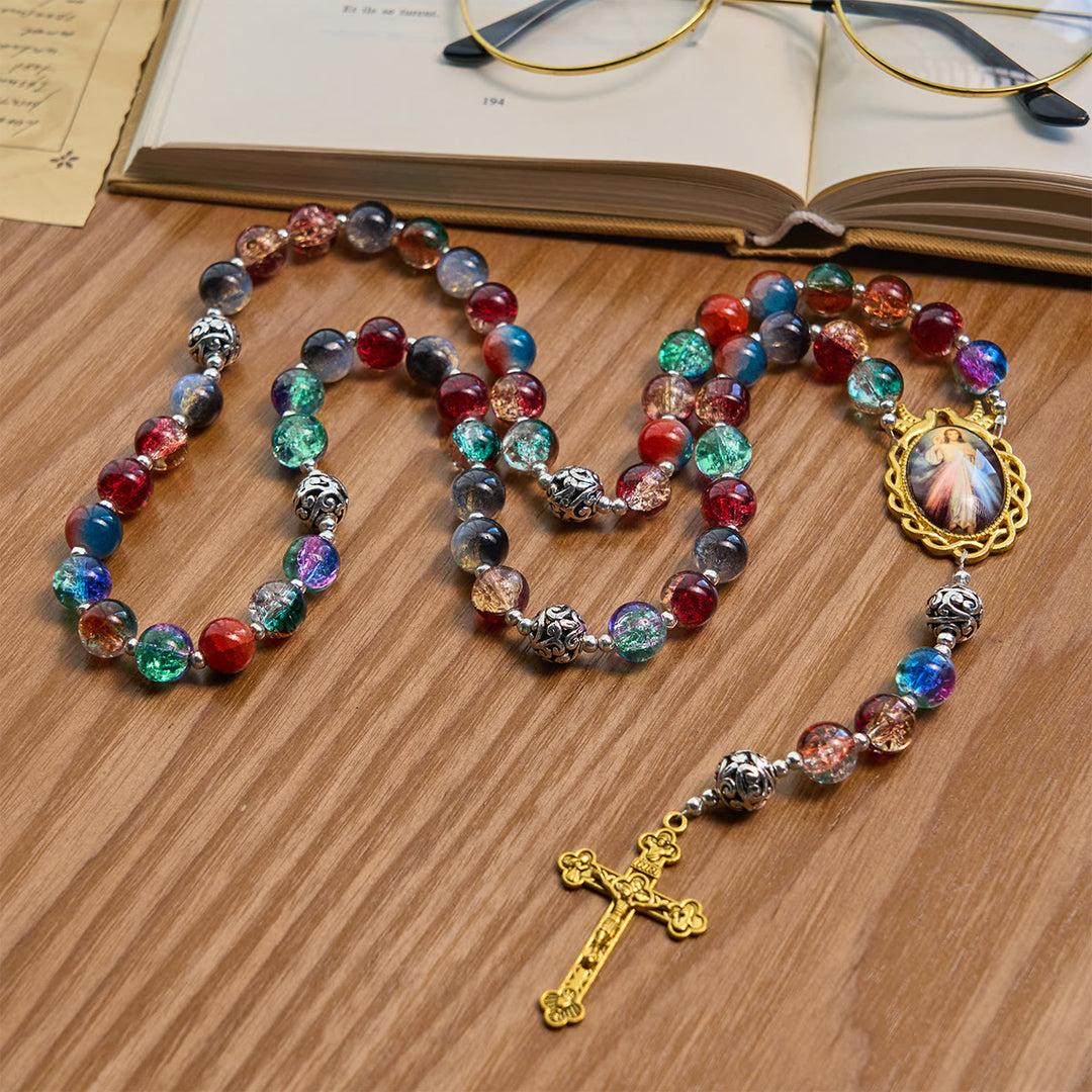 FREE Today: Gradient Multicolor Glass Bead & Brass Crucifix Rosary with Divine Mercy Medal - image 6