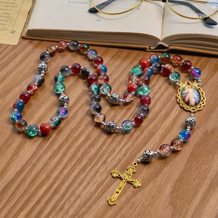 FREE Today: Gradient Multicolor Glass Bead & Brass Crucifix Rosary with Divine Mercy Medal - image 6