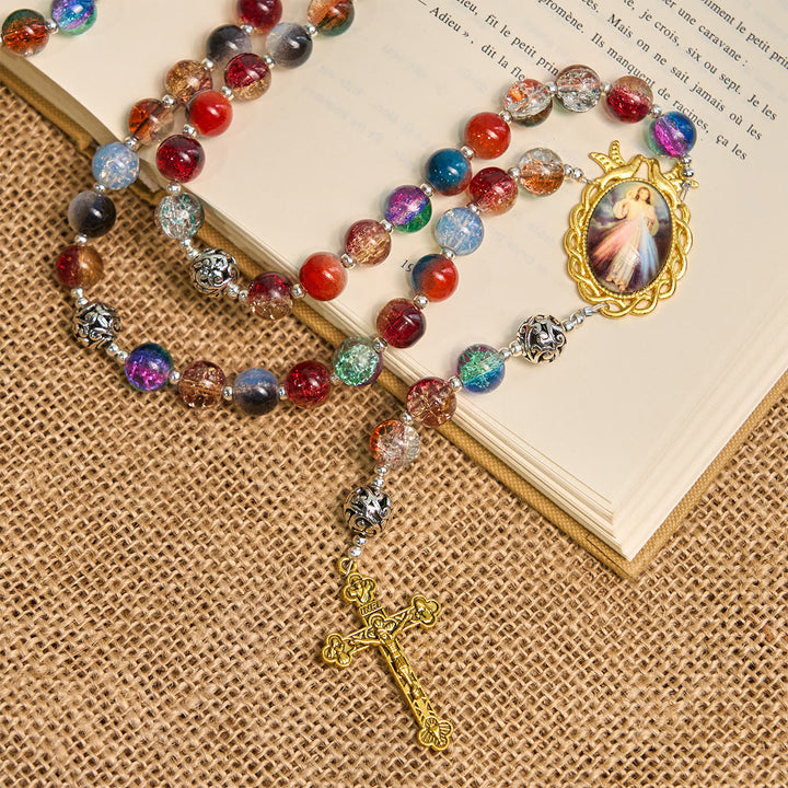 FREE Today: Gradient Multicolor Glass Bead & Brass Crucifix Rosary with Divine Mercy Medal - image 4