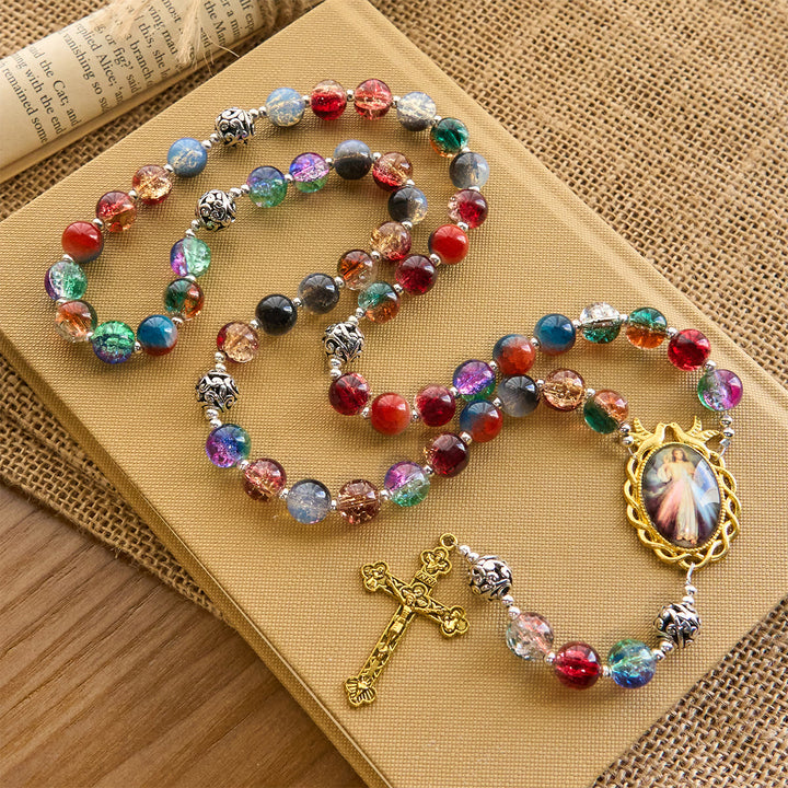 FREE Today: Gradient Multicolor Glass Bead & Brass Crucifix Rosary with Divine Mercy Medal - Divine Mercy & Crucifix - image 1