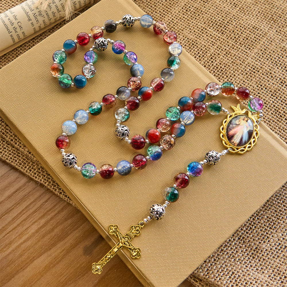 FREE Today: Gradient Multicolor Glass Bead & Brass Crucifix Rosary with Divine Mercy Medal - image 2