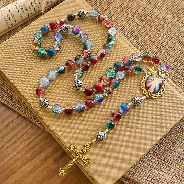 FREE Today: Gradient Multicolor Glass Bead & Brass Crucifix Rosary with Divine Mercy Medal - image 2