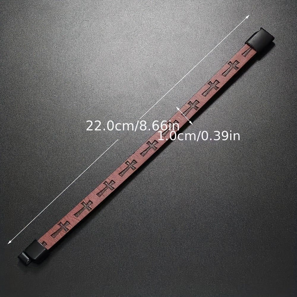 FREE Today: Classic Style Multicolor Leather Magnetic Buckle Bracelet with Cross Motifs - image 9