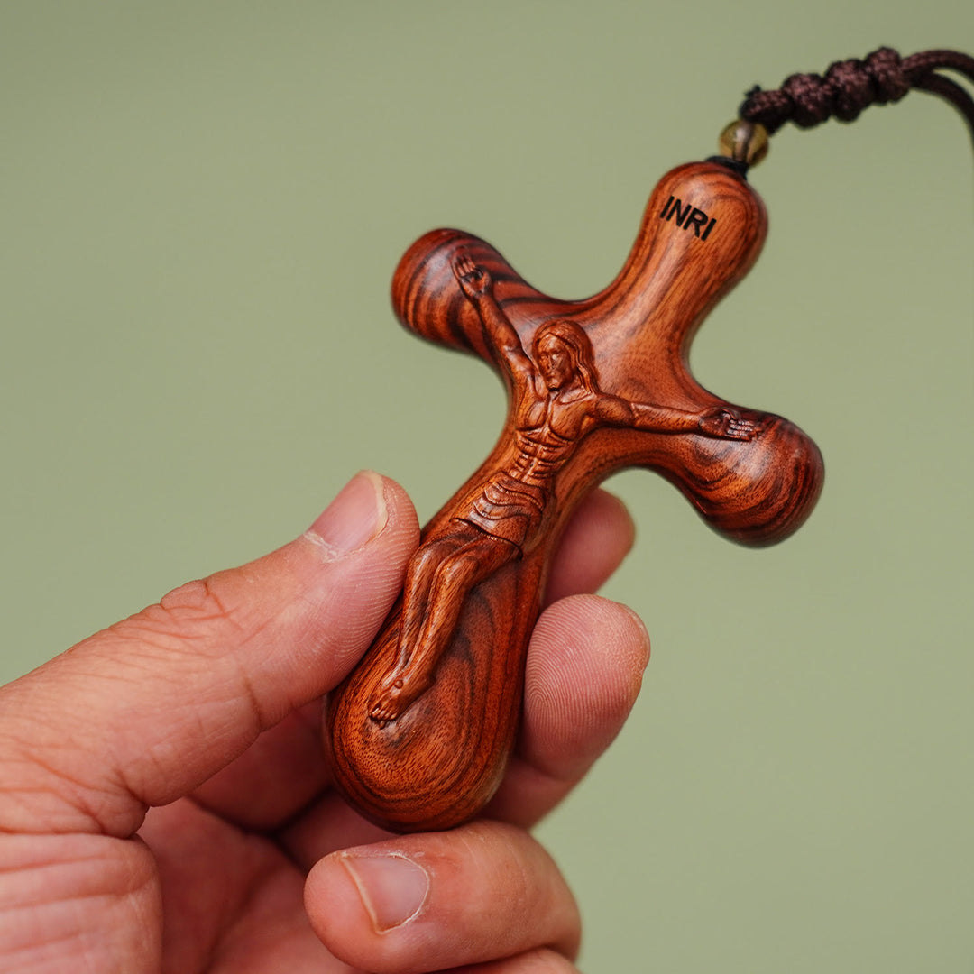 FREE Today: Vintage Sandalwood INRI Crucifix Car Pendant & Necklace: Devotion on the Road - image 3