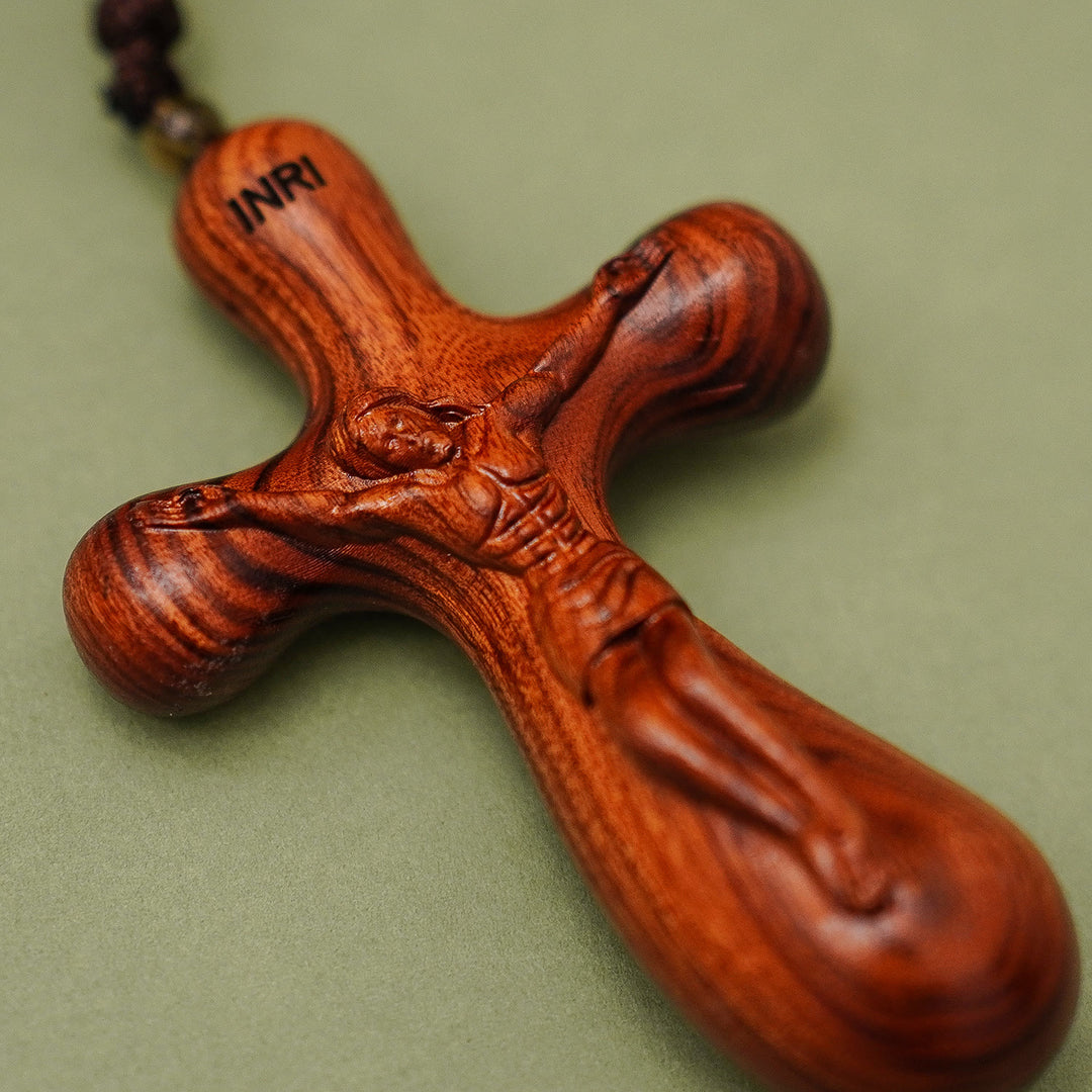 FREE Today: Vintage Sandalwood INRI Crucifix Car Pendant & Necklace: Devotion on the Road - image 5