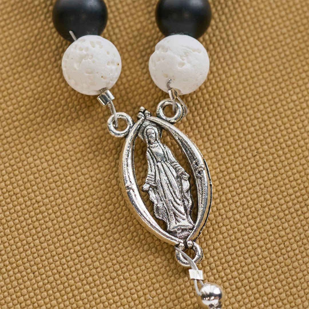 Christianartworkshop Matte Black and White Lava Stone with Cat Chrams Rosary & Bracelet: Pray with Cow Cat - image 11
