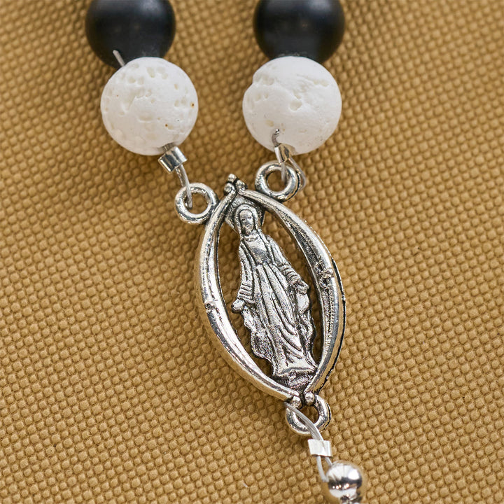 Christianartworkshop Matte Black and White Lava Stone with Cat Chrams Rosary & Bracelet: Pray with Cow Cat - image 11