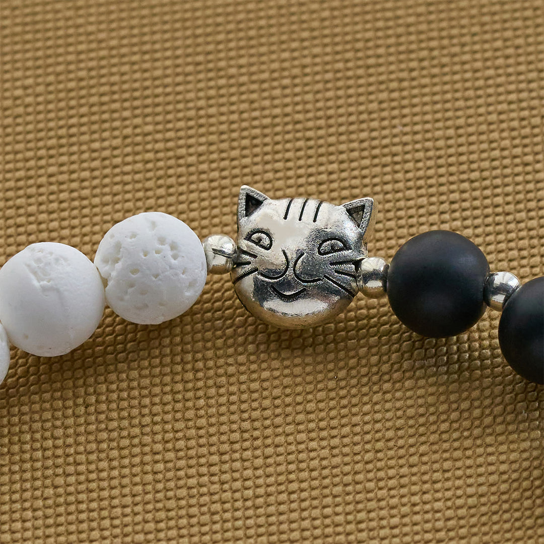 Christianartworkshop Matte Black and White Lava Stone with Cat Chrams Rosary & Bracelet: Pray with Cow Cat - image 20
