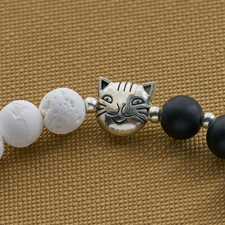 Christianartworkshop Matte Black and White Lava Stone with Cat Chrams Rosary & Bracelet: Pray with Cow Cat - image 20