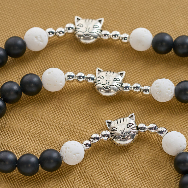 Christianartworkshop Matte Black and White Lava Stone with Cat Chrams Rosary & Bracelet: Pray with Cow Cat - image 12