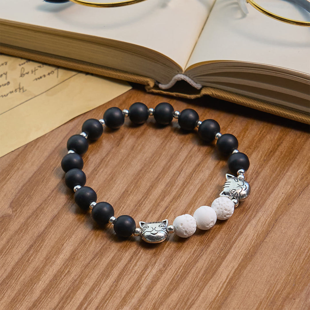 Christianartworkshop Matte Black and White Lava Stone with Cat Chrams Rosary & Bracelet: Pray with Cow Cat - image 18