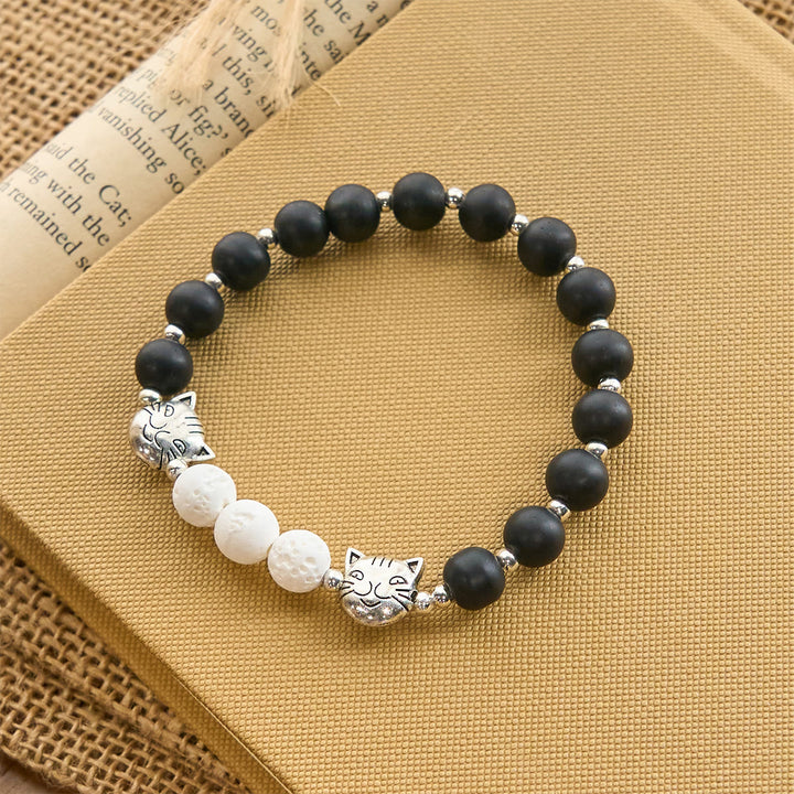 Christianartworkshop Matte Black and White Lava Stone with Cat Chrams Rosary & Bracelet: Pray with Cow Cat - image 17