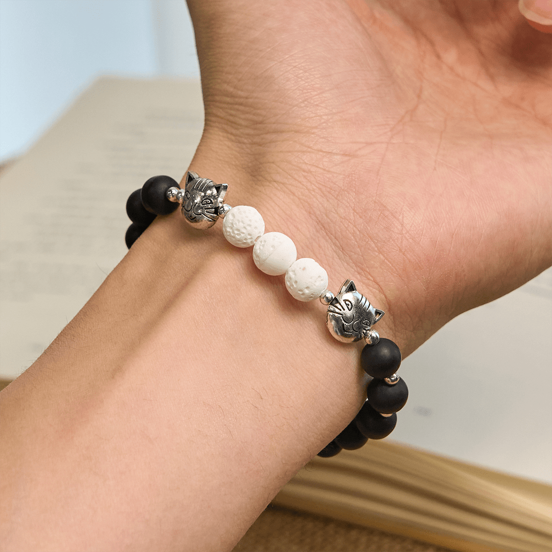 Christianartworkshop Matte Black and White Lava Stone with Cat Chrams Rosary & Bracelet: Pray with Cow Cat - image 16