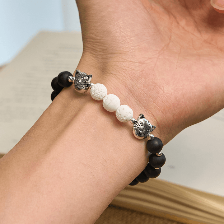 Christianartworkshop Matte Black and White Lava Stone with Cat Chrams Rosary & Bracelet: Pray with Cow Cat - image 16