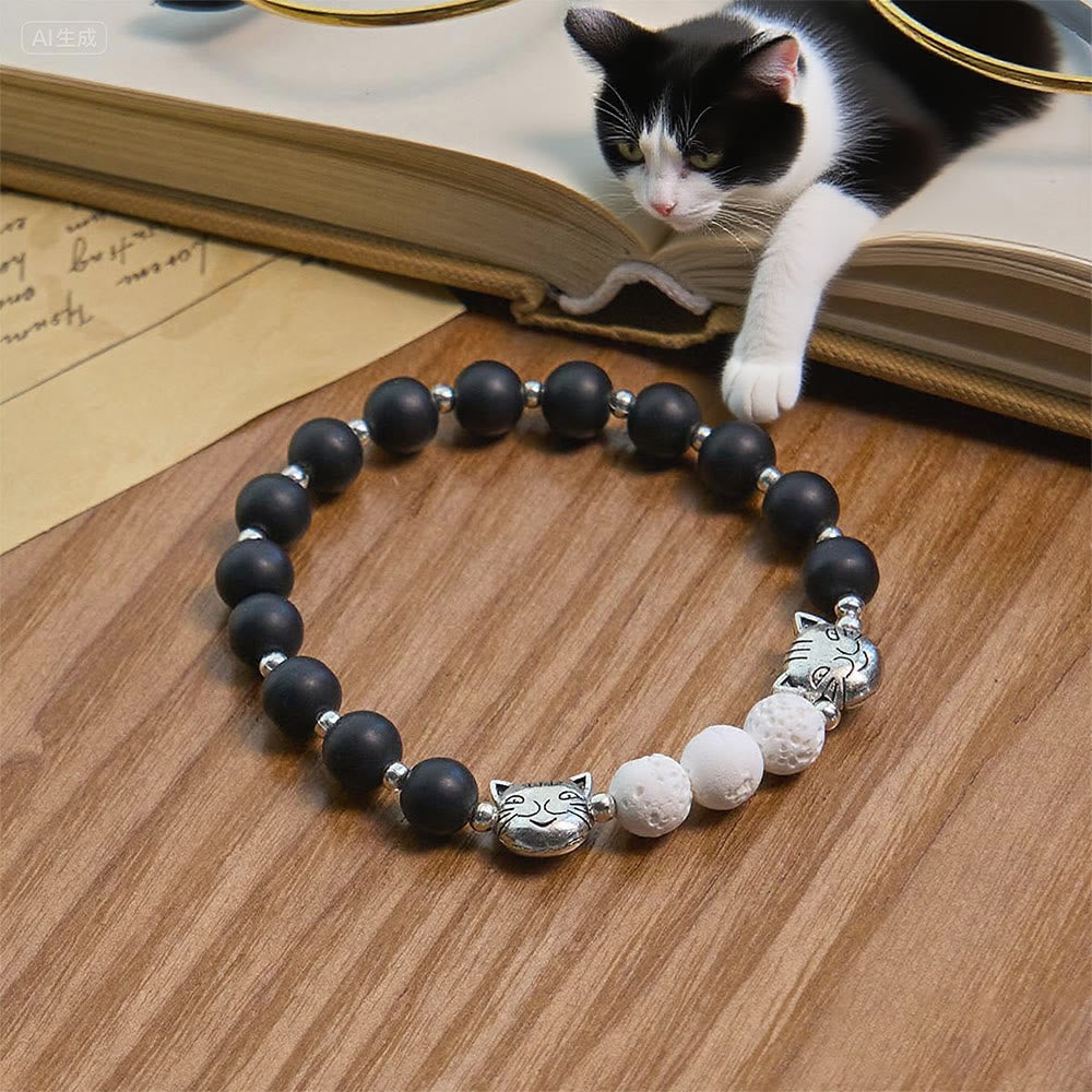 Christianartworkshop Matte Black and White Lava Stone with Cat Chrams Rosary & Bracelet: Pray with Cow Cat - image 14