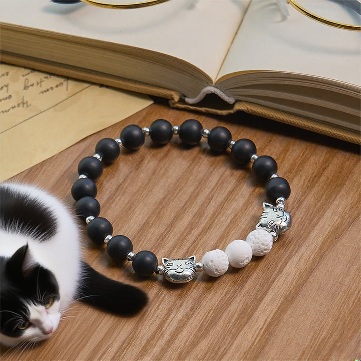 Christianartworkshop Matte Black and White Lava Stone with Cat Chrams Rosary & Bracelet: Pray with Cow Cat - image 15