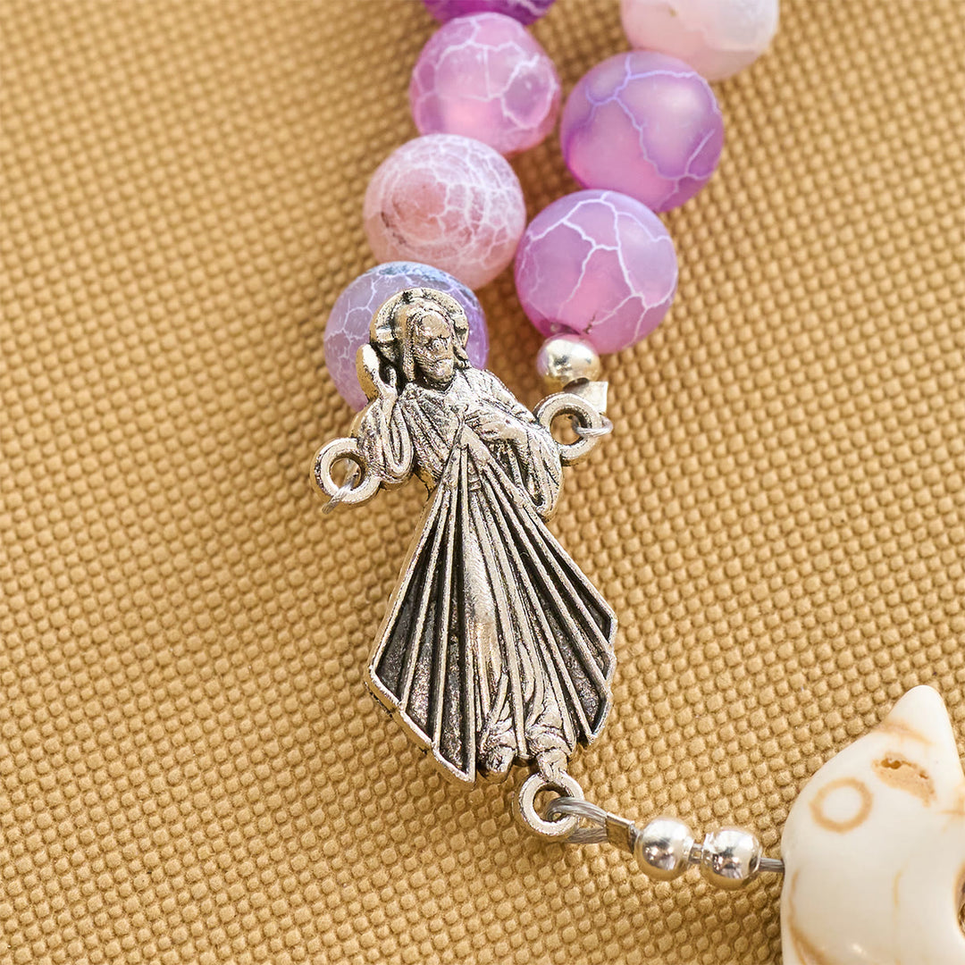 Christianartworkshop Ocean of Faith Purple Weathered Agate and Dolphin Charms Rosary with Divine Mercy Devotion - image 8