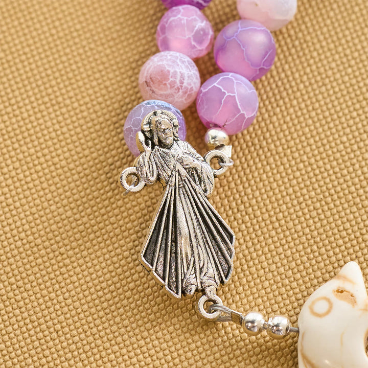 Christianartworkshop Ocean of Faith Purple Weathered Agate and Dolphin Charms Rosary with Divine Mercy Devotion - image 8