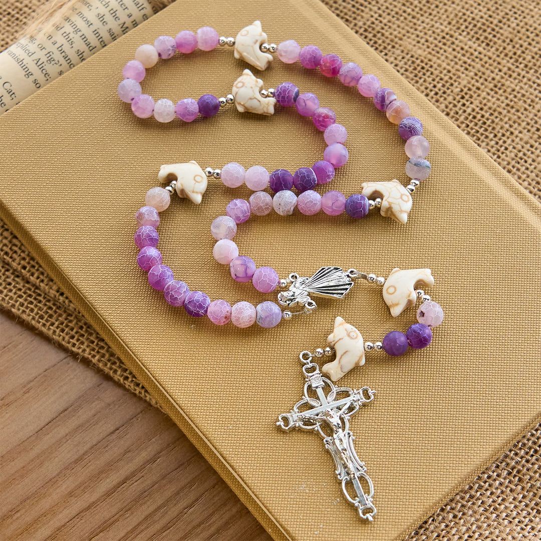 FREE Today: Ocean of Faith Purple Weathered Agate and Dolphin Charms Animal Rosary - Dolphin Rosary - image 1