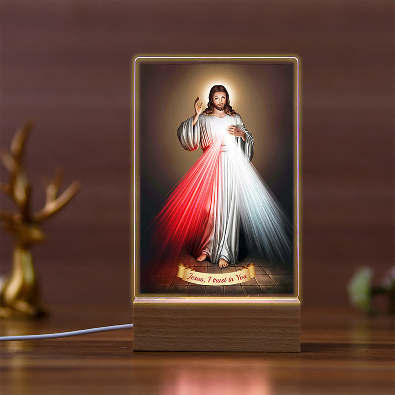 Christianartworkshop Holy Saints Icon Beechwood Base Nightlight of Faithful Guardian - A - image 1