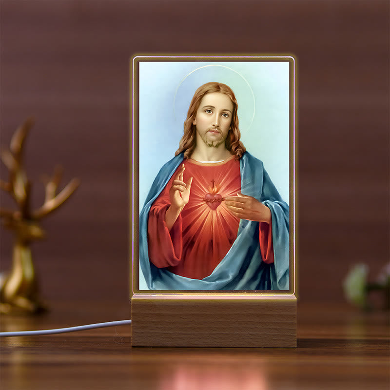Christianartworkshop Daily Faith Resonant Religious Nightlight with Holy Icons & Beech Base - A - image 1