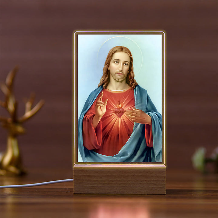 Christianartworkshop Daily Faith Resonant Religious Nightlight with Holy Icons & Beech Base - A - image 1
