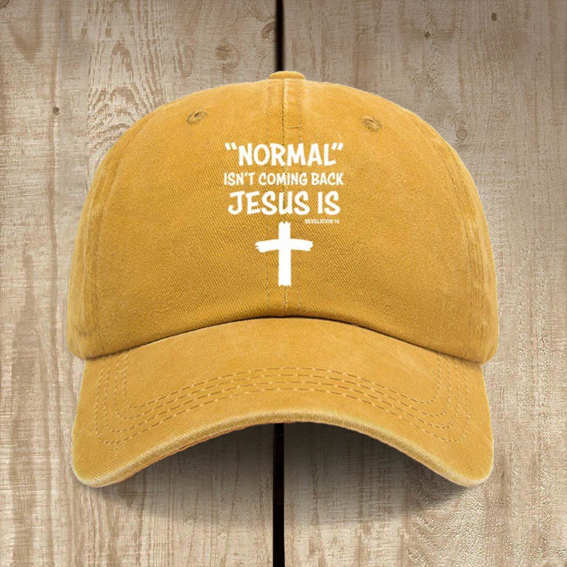 Christianartworkshop Jesus Is Coming Back Unisex Distressed Washed Cotton Hat - Yellow - image 12