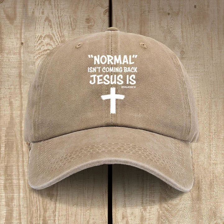 Christianartworkshop Jesus Is Coming Back Unisex Distressed Washed Cotton Hat - Khaki - image 3