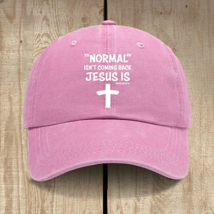 Christianartworkshop Jesus Is Coming Back Unisex Distressed Washed Cotton Hat - Pink - image 9