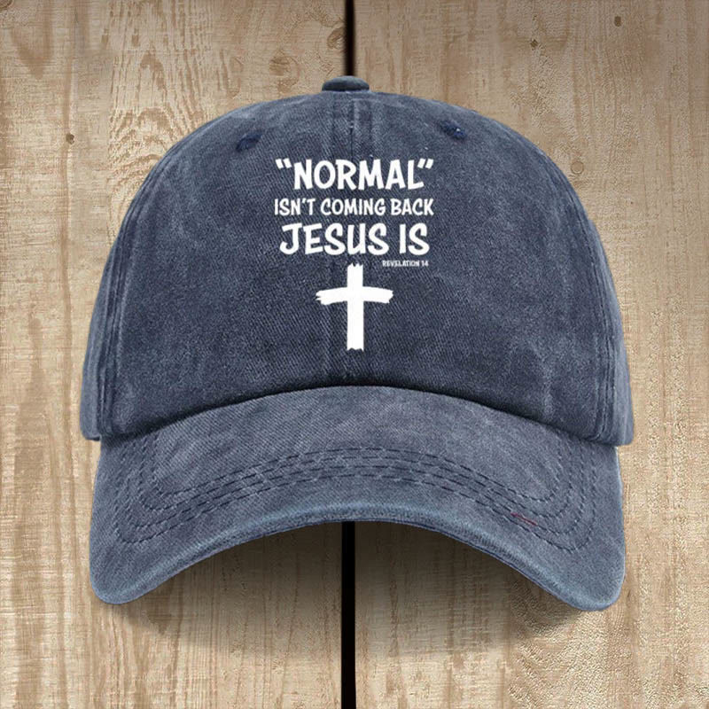 Christianartworkshop Jesus Is Coming Back Unisex Distressed Washed Cotton Hat - Navy Blue - image 2