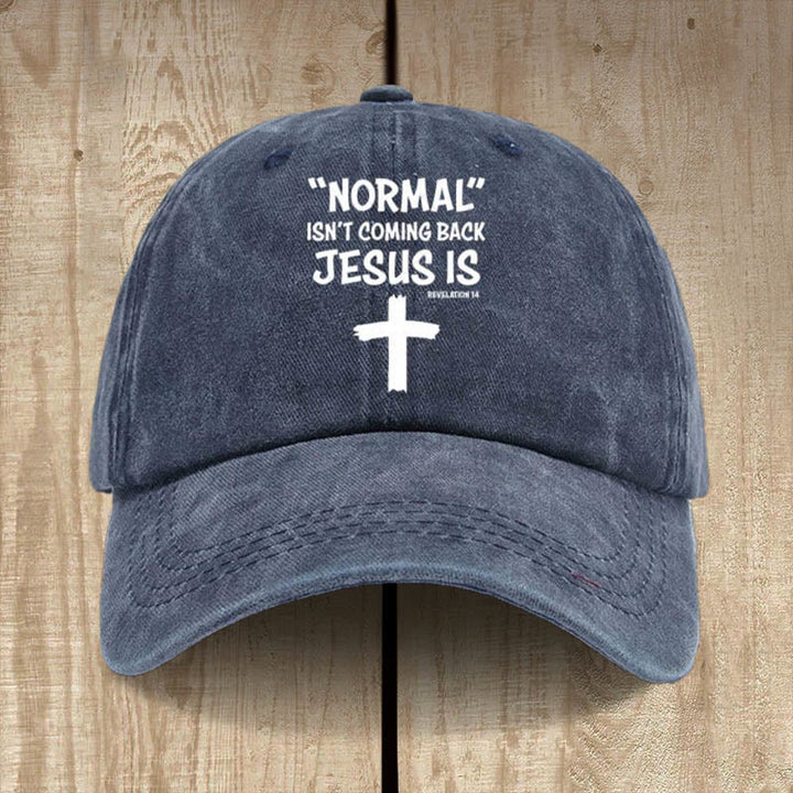 Christianartworkshop Jesus Is Coming Back Unisex Distressed Washed Cotton Hat - Navy Blue - image 2