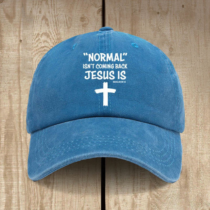 Christianartworkshop Jesus Is Coming Back Unisex Distressed Washed Cotton Hat - Royal Blue - image 11
