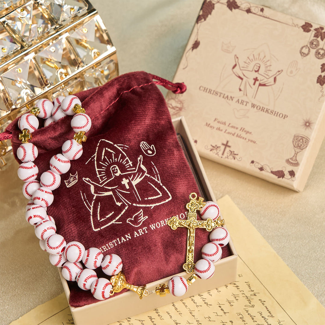 Christianartworkshop Blessed Miniature Baseball Beads Rosary with Golden Holy Chalice & Crucifix: Merge Faith and Sport - image 8