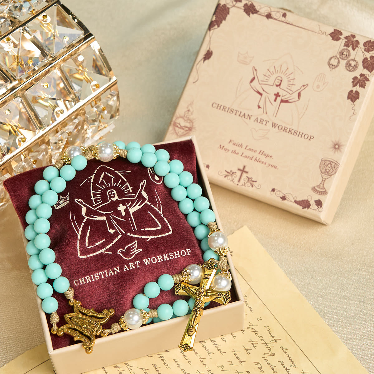 Christianartworkshop Handmade Mint Green Beads & Pearl with