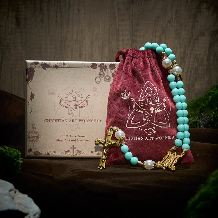 FREE Today: Handmade Mint Green Beads & Pearl with Miraculous Medal & Crucifix - image 4
