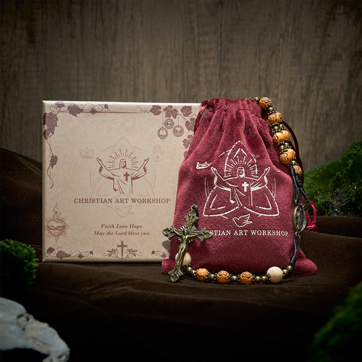 FREE Today: Exquisite Wooden Rose Beads with Bronze Crucifix & Miraculous Medal Rosary - image 4
