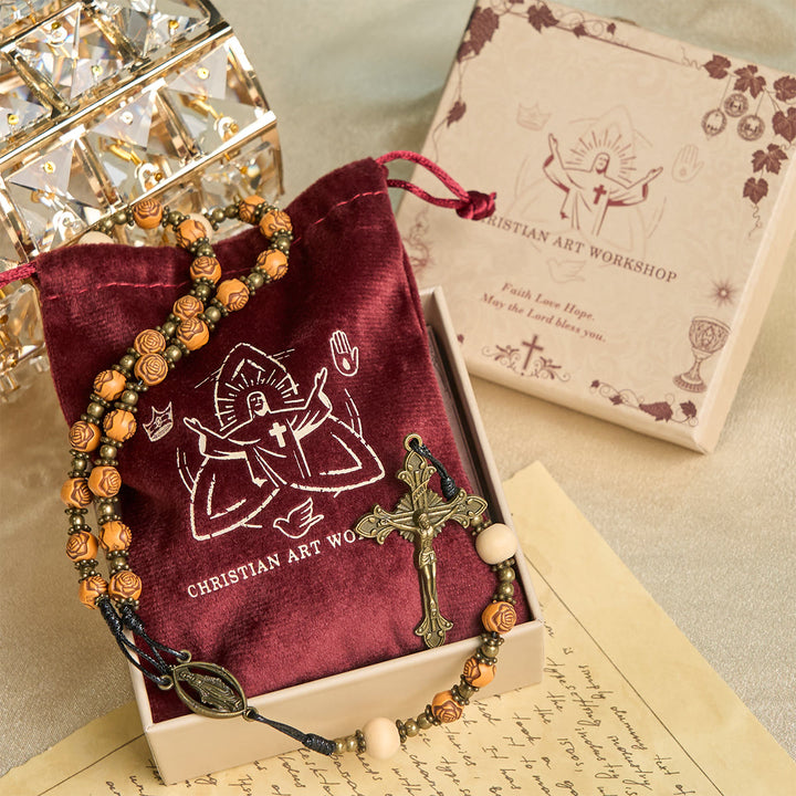 FREE Today: Exquisite Wooden Rose Beads with Bronze Crucifix & Miraculous Medal Rosary - image 3