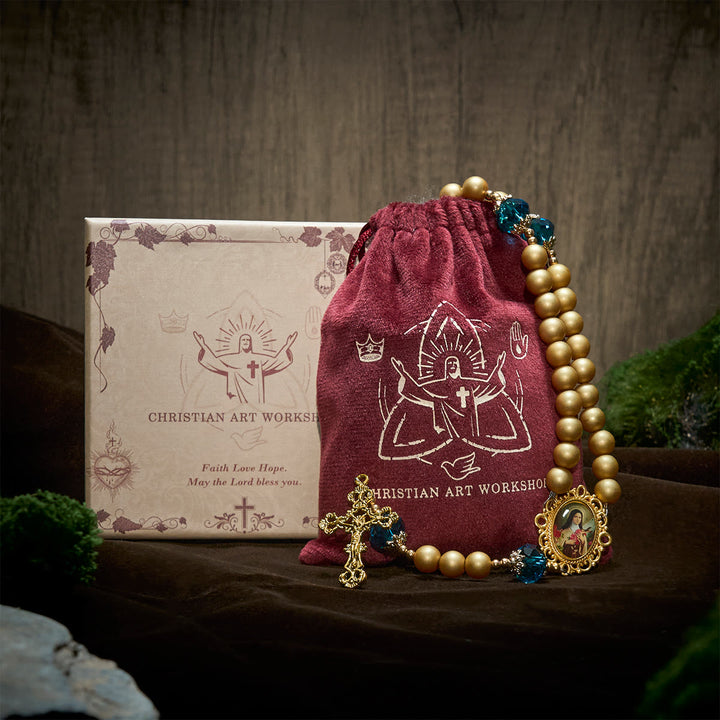Christianartworkshop Elegant Matte Golden Pearl Rosary with St. Therese and Crucifix - image 3