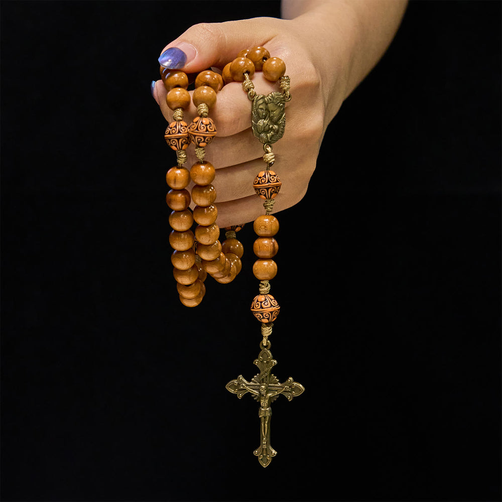 FREE Today: Holy Family & Crucifix of Handmade 10mm Olive Wood Bead Rosary for Holy Prayer - image 2